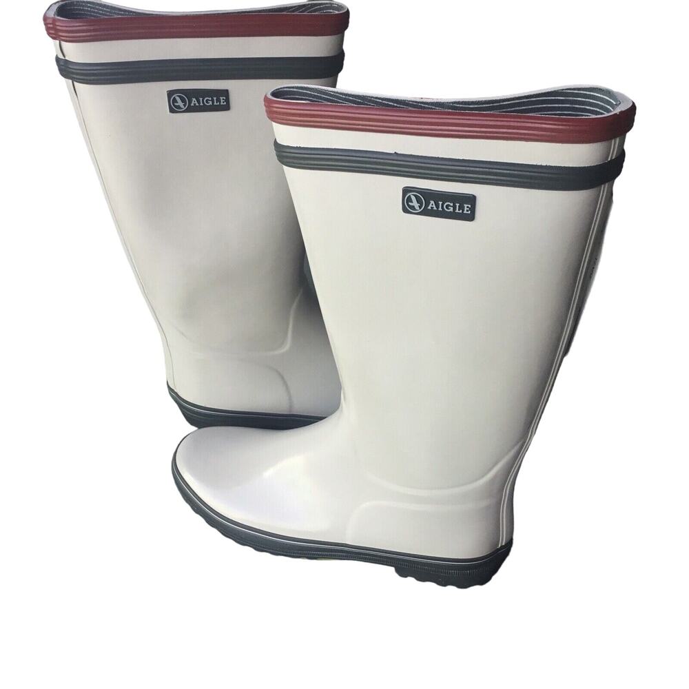Aigle EUR Size 41 Women's Rain Boots Venise Cream Bord De/Mer Size 8.5